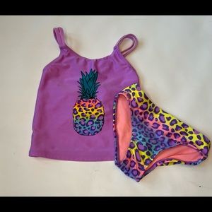 Cat and jack girls swimsuit xs 4/5 pineapple animal print tankini two piece